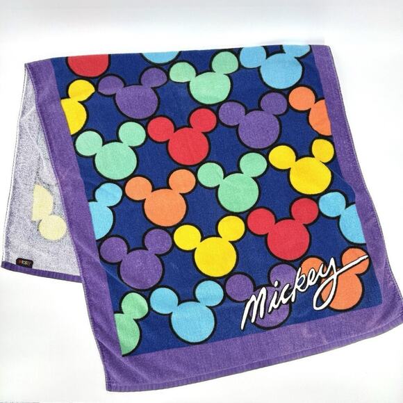 Vintage 90s Disney Mickey Silhouette All Over Print Beach Towel by Franco RARE! - Picture 1 of 10